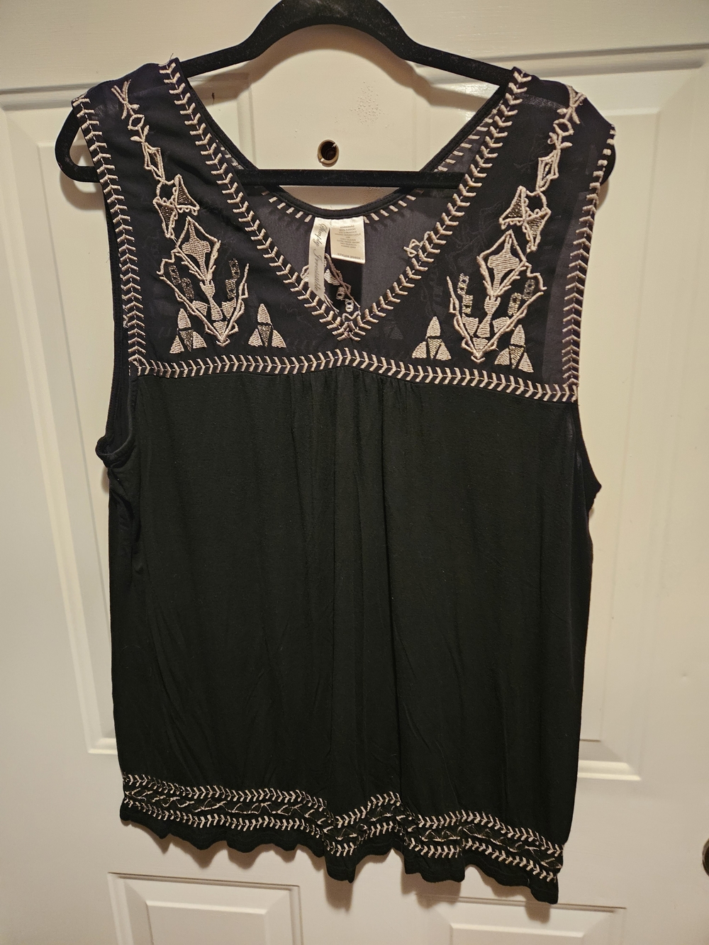 Simply Irresistible Black Sleeveless Tank with Cream Embroidery